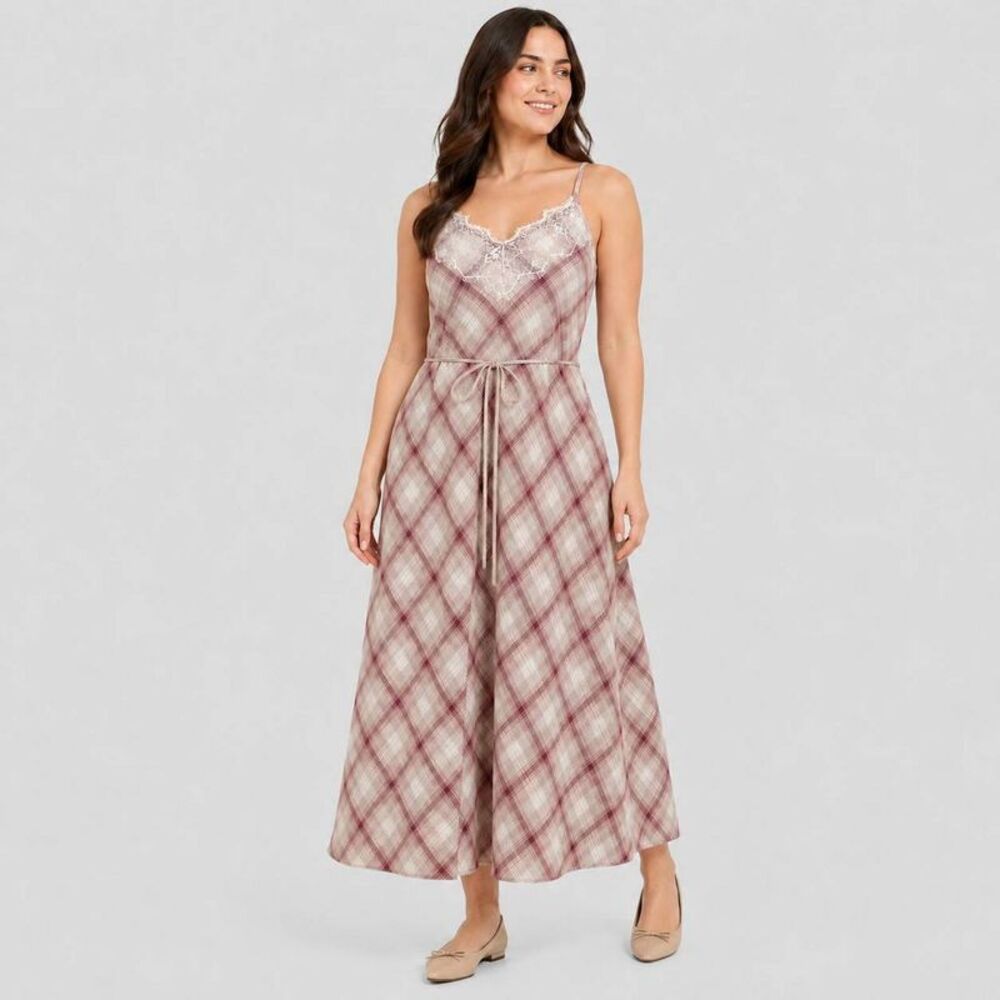 Women's Lace Cotton Maxi Sundress - Universal Thread Mauve Plaid M